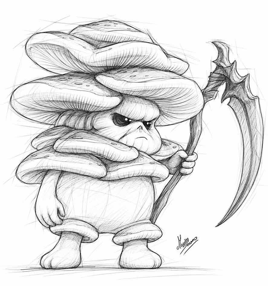 mascotte_Mildiou_La_Foret_des_Champos_drome_illustratice_marion_sarano_graphiste_valence_croquis