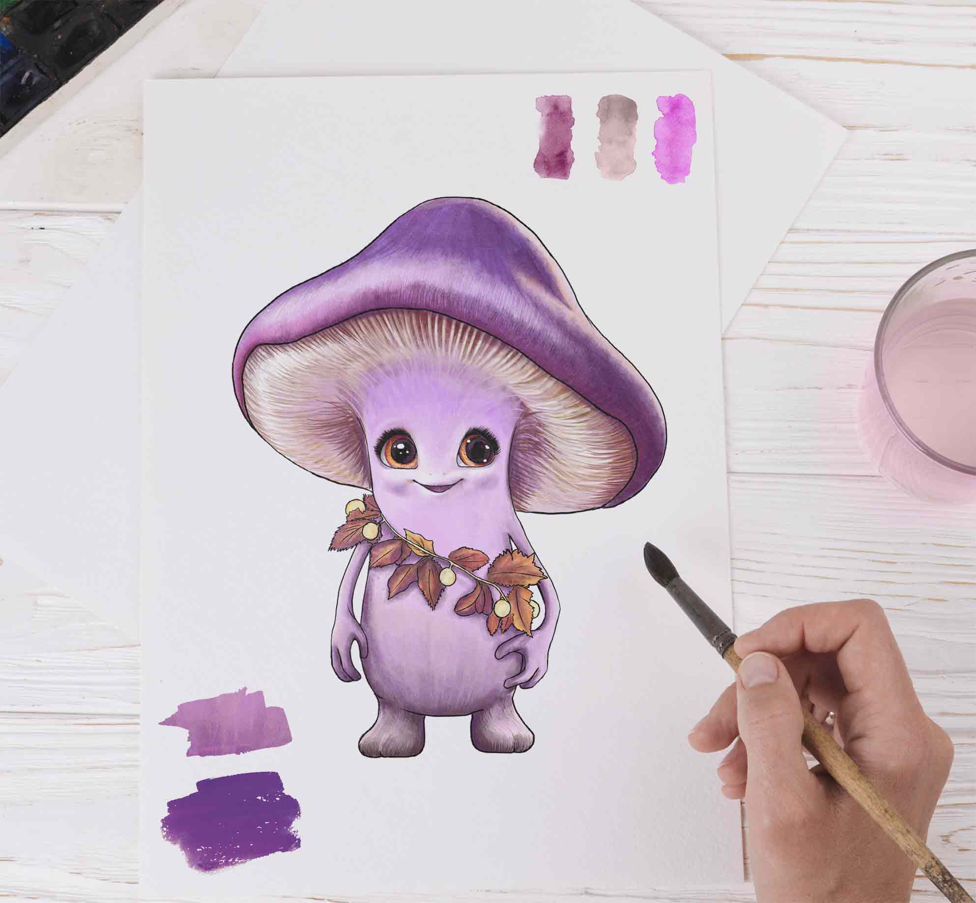 mascotte_violette_peinture_La_Foret_des_Champos_drome_illustratrice_Marion_Sarano_graphiste_valence_BD